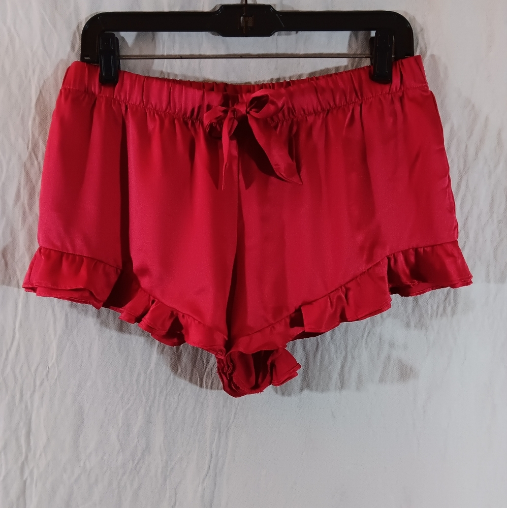 Victoria's Secret Womens Medium Red Shorts Silky Double Ruffle Sleep Lounge Sexy